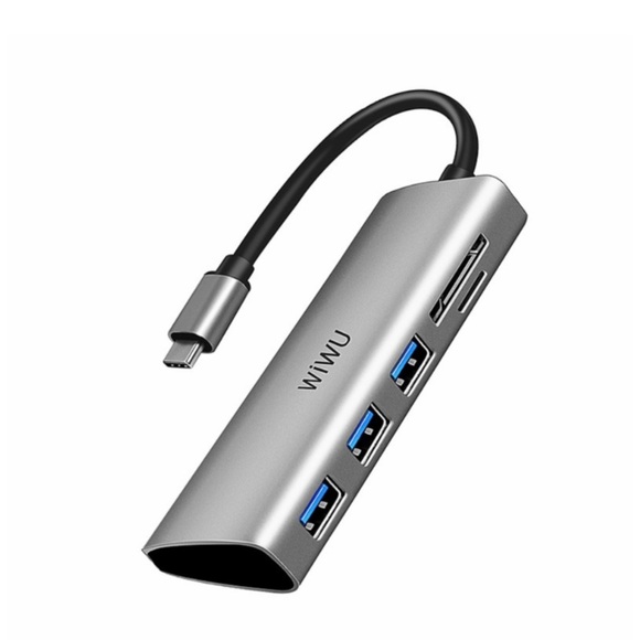 Wiwu - USB C Multiport Adapter mit 3x USB 3.0 / SD & Micro SD Kartenlesegerät - Dunkelgrau (Space Grau)
