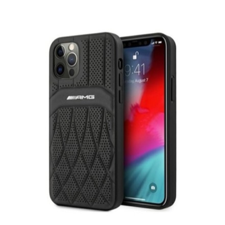 AMG Mercedes Benz - iPhone 12 Pro Max Echtleder Hardcase Hülle Curve (AMHCP12LOSDBK) - Schwarz