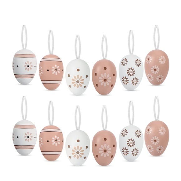 (12er Set) Ostereier Dekoration mit Aufhängeband Accessoire für Ostern - Blumen