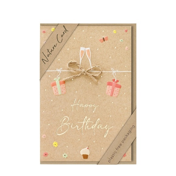 Nature Card Handmade - Glückwunschkarte Geburtstags Doppelkarte inkl. Umschlag (69-3012) - Sekt Gläser