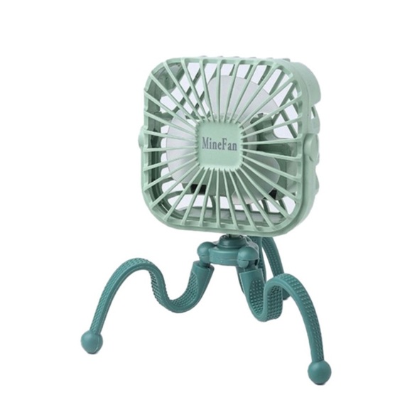 (9x9cm) USB Ventilator LED Lüfter Wiederaufladbar 500mAh + Octopus Tripod Standfuss - Grün