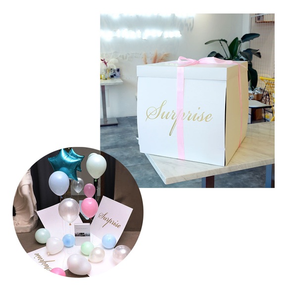 (50x50x50cm) Surprise Geschenk Schachtel Party Ballon Überraschungsbox - Weiss / Rosa