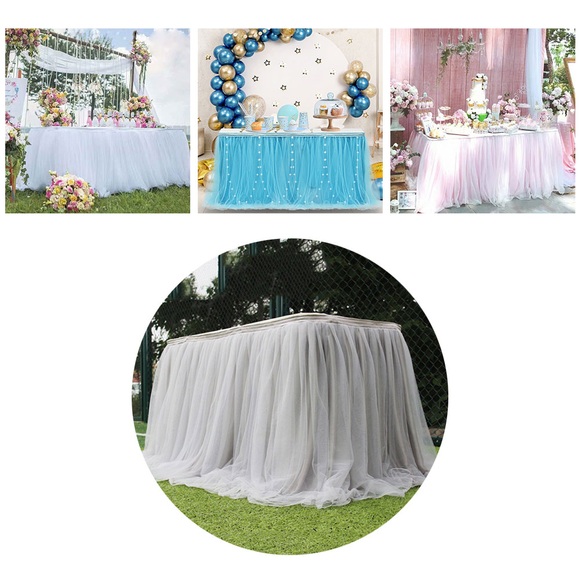 (100x80cm) Tisch Deko Tüll Vorhang für Party / Hochzeit / Geburtstag - Grau