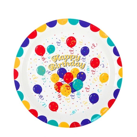 (10er Set) Ø23cm Einweg Teller Party Geschirr Tisch Dekoration - Happy Birthday