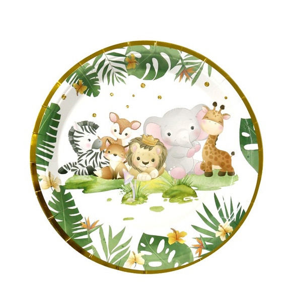 (10er Set) Ø23cm Einweg Teller Party Geschirr Tisch Dekoration - Safari Tiere