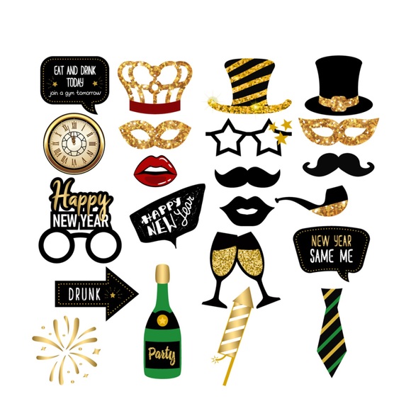 (22er Set) Photo Booth Fotorequisiten Foto Accessoires Dekorationen für lustige Bilder - Silvester