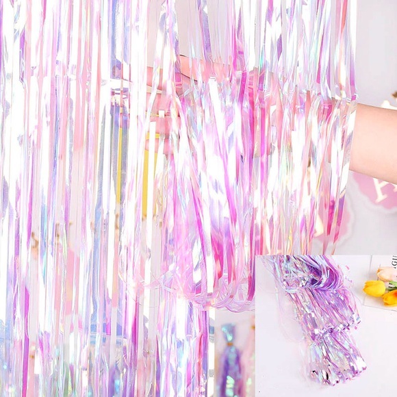 (2x1m) Deko Lametta Vorhang Holographisch für Party / Geburtstag / Weihnachten / Silvester - Lila