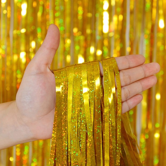 (2x1m) Deko Lametta Vorhang Irisierend für Party / Geburtstag / Weihnachten / Silvester - Gold