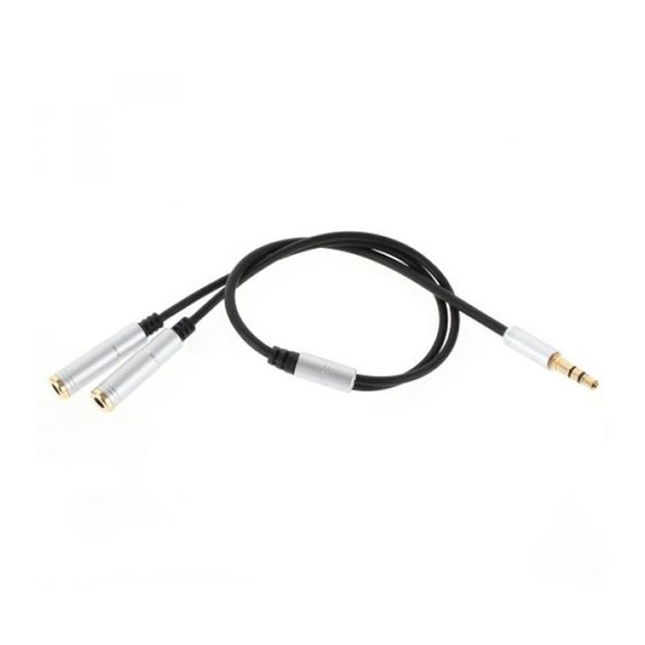 Alu Y-Splitter 2 x Stereo Aux 3.5 mm Kupplung Verlängerungskabel - 30 cm - Schwarz / Silber