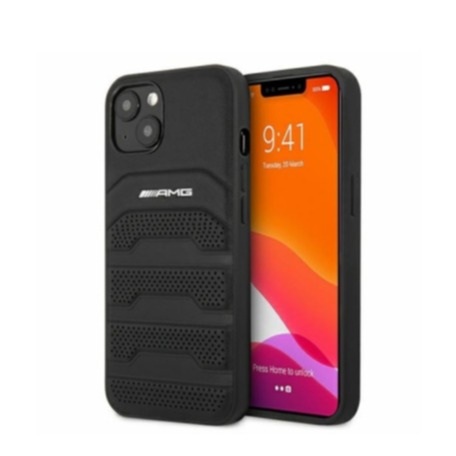 AMG Mercedes Benz - iPhone 13 Mini Echtleder Hardcase Hülle Debossed (AMHCP13SGSEBK) - Schwarz