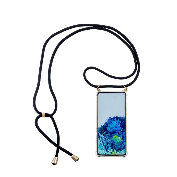 Apfelkiste © - Samsung Galaxy S21 Ultra 5G Necklace Gummi Hülle Air Cushion Fallschutz + Handykette (150cm) - Schwarz / Gold