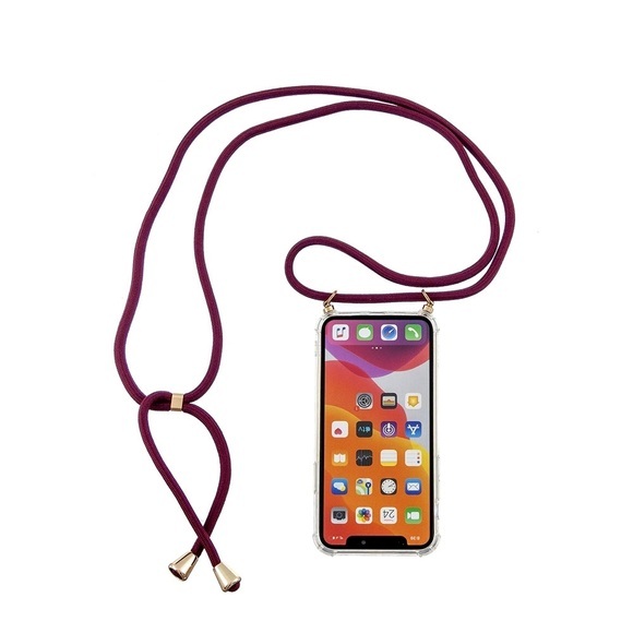 Apfelkiste © - iPhone 13 Necklace Gummi Hülle Air Cushion Fallschutz + Handykette (150cm) - Dunkelrot / Gold