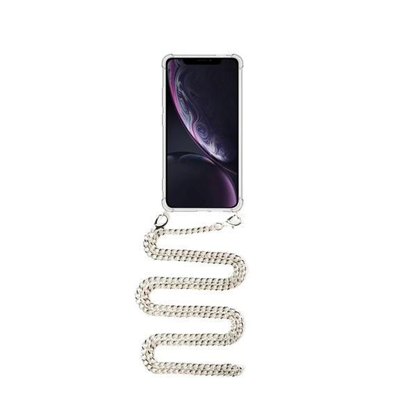 Apfelkiste © - iPhone 11 Necklace Gummi Hülle Air Cushion Fallschutz + Panzerkette (1.2m) - Silber