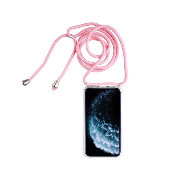 Apfelkiste © - iPhone 11 Pro Max Necklace Gummi Hülle Air Cushion Fallschutz + Handykette - Transparent / Rosa