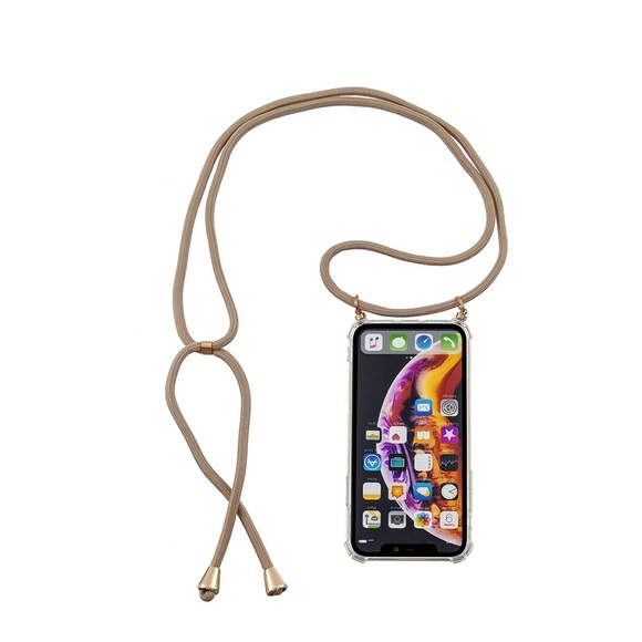 Apfelkiste © - iPhone Xr Necklace Gummi Hülle Air Cushion Fallschutz + Handykette (150cm) - Beige / Gold
