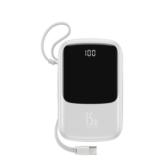 Baseus - 15W (3A) Dual USB 10000mAh Fast Charge / USB C / Lightning Power Bank LED Anzeige - Weiss