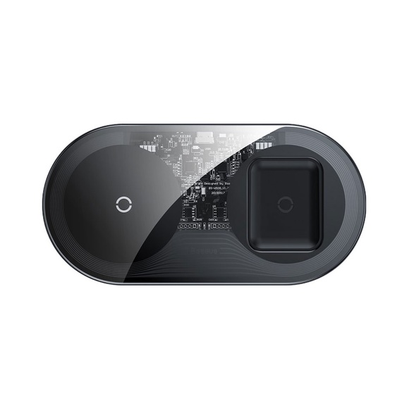 Baseus - (15W) Dual Qi Wireless Charger Schnellladegerät Ladestation - Schwarz / Transparent