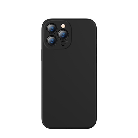 Baseus - iPhone 13 Pro Max Silikon Case Soft Touch Hülle + Kameraschutz - Schwarz