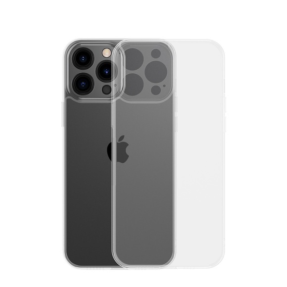 Baseus - iPhone 13 Pro Hybrid Hülle Frosted Glass TPU Bumper + Acryl Rückseite + Kameraschutz - Transparent (Matt)