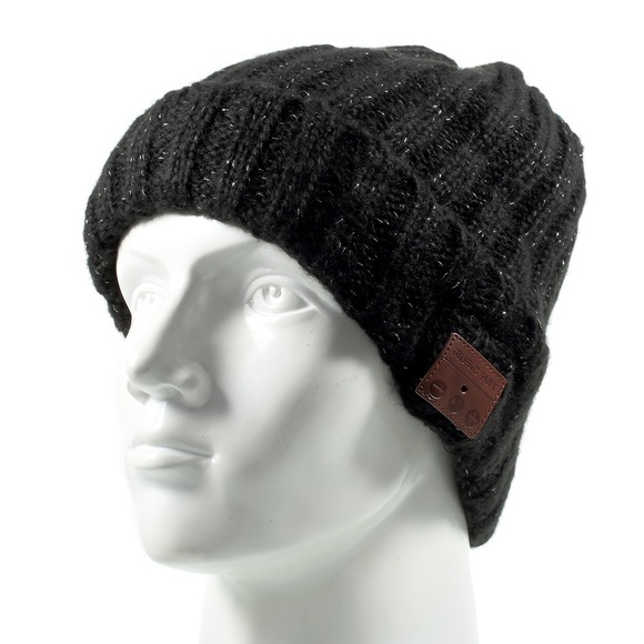 Bluetooth Winter Strick Mütze Stereo Kopfhörer Headset - Schwarz / Silber