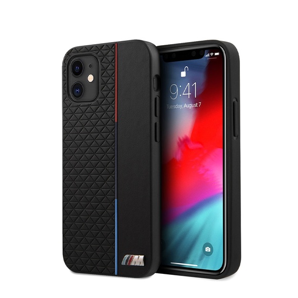 BMW - iPhone 12 Mini Hardcase M Hülle Triangle Tricolor Line (BMHCP12STRTBK) - Schwarz
