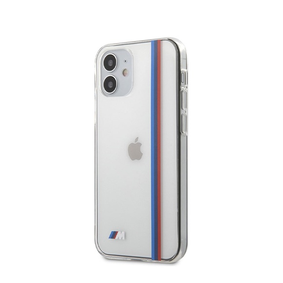 BMW - iPhone 12 Mini Hardcase M Hülle Tricolor Vertical Line (BMHCP12STLTR) - Transparent