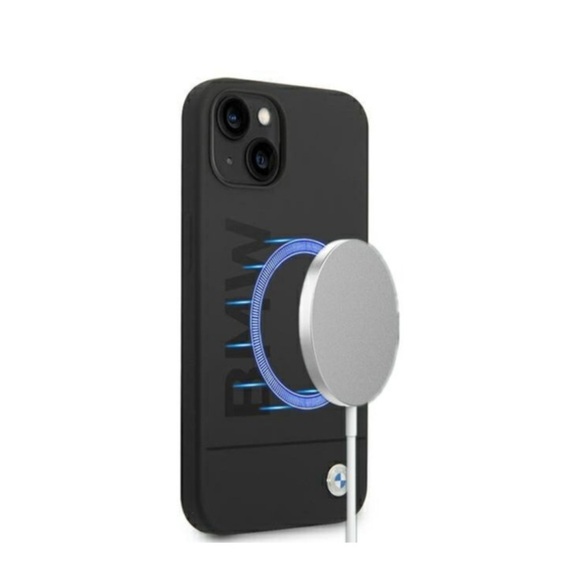 BMW - iPhone 14 Plus MagSafe Silikon Hardcase Hülle Logo (BMHMP14MSLBLBK) - Schwarz