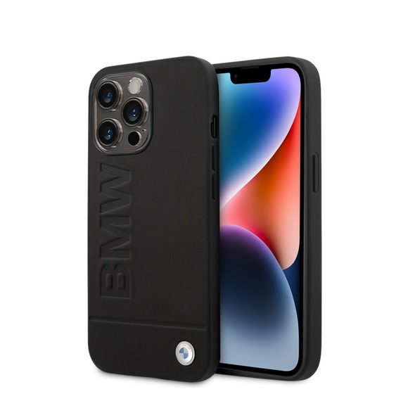 BMW - iPhone 14 Pro Max Echtleder Hülle Imprint (BMHCP14XSLLBK) - Schwarz
