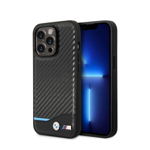 BMW M - iPhone 14 Pro Leder Hardcase M Hülle Triangles (BMHCP14L22NBCK) - Schwarz