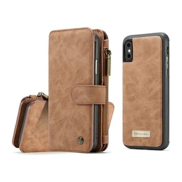 Caseme - iPhone Xs / X 2in1 Echtleder Tasche + Hardcase Karten Etui - Braun