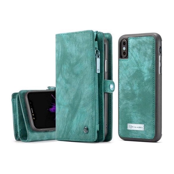 Caseme - iPhone Xs / X 3in1 Echtleder Tasche + Hardcase Karten Etui - Grün