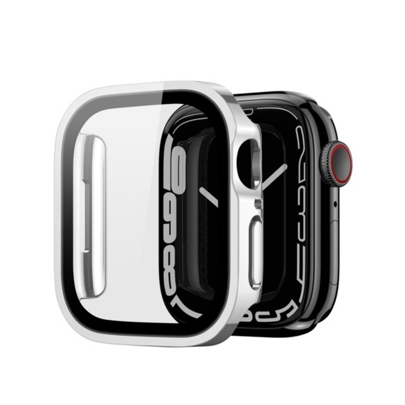 Dux Ducis - Apple Watch (44mm) Hardcase Bumper Hülle mit Galvanisiertem Rahmen + Display Schutzglas - Silber