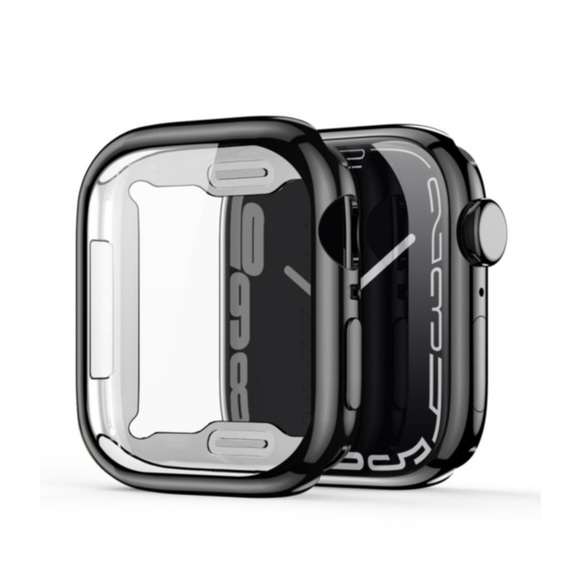 Dux Ducis - Apple Watch 7 (45mm) Gummi Bumper Hülle mit Galvanisiertem Rahmen + Display Schutzfolie - Schwarz