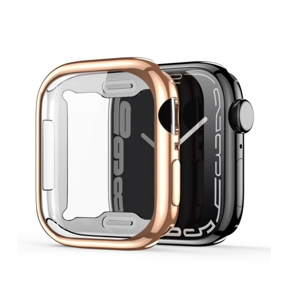 Dux Ducis - Apple Watch 7 (45mm) Gummi Bumper Hülle mit Galvanisiertem Rahmen + Display Schutzfolie - Roségold