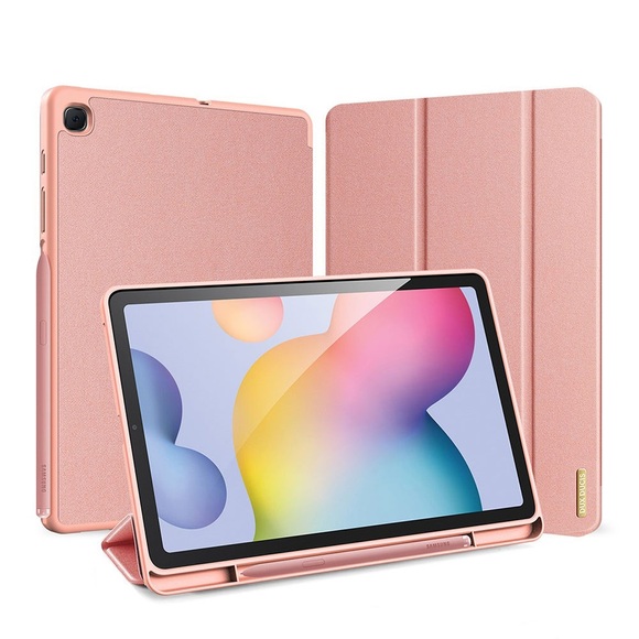 Dux Ducis - Samsung Galaxy Tab S6 Lite Tasche Smart Cover Gummi Schutzhülle Stoff Design S-Pen Halterung - Rosa
