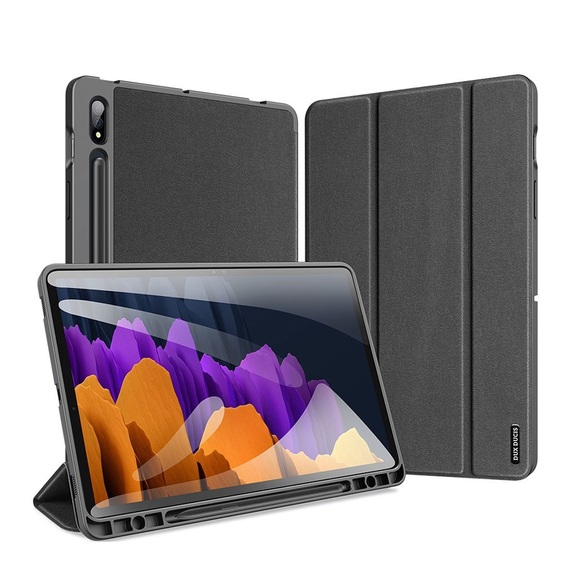 Dux Ducis - Samsung Galaxy Tab S7+ Plus Tasche Smart Cover Gummi Schutzhülle Stoff Design S-Pen Halterung - Schwarz