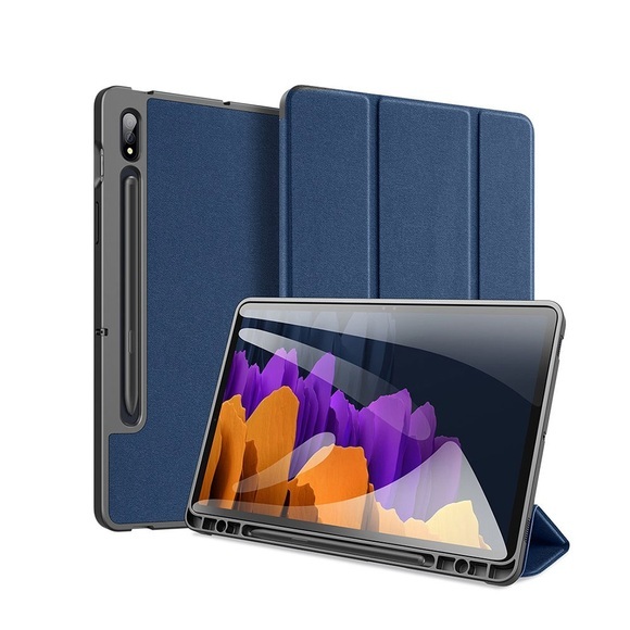 Dux Ducis - Samsung Galaxy Tab S7 Tasche Smart Cover Gummi Schutzhülle Stoff Design S-Pen Halterung - Dunkelblau