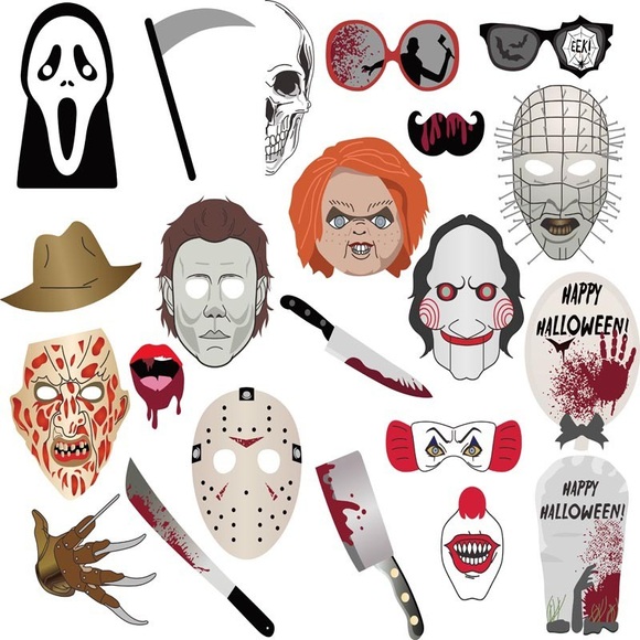 (22er Set) Photo Booth Fotorequisiten Foto Accessoires Dekorationen für lustige Bilder - Halloween