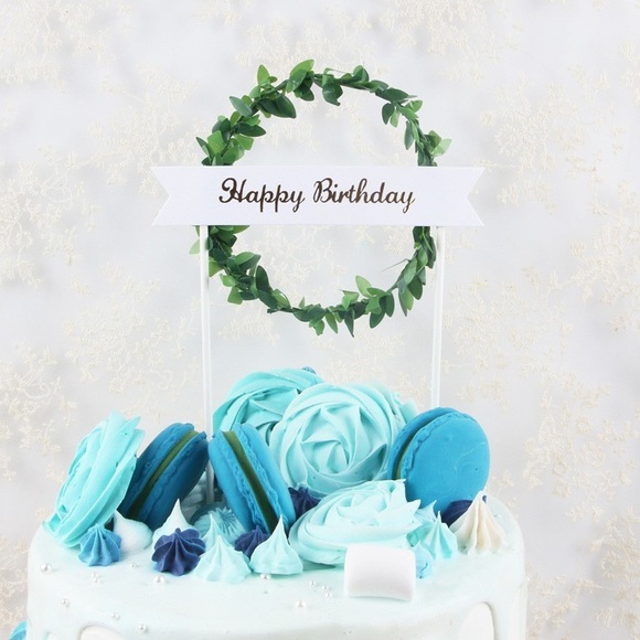 Kuchenstecker Happy Birthday Tortenstecker Topper Dekoration für Torten / Kuchen - Blätter (Grün)