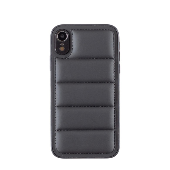 iPhone Xr Gepolsterte 3D Puffer Case Hülle mit Leder Rückseite - Schwarz