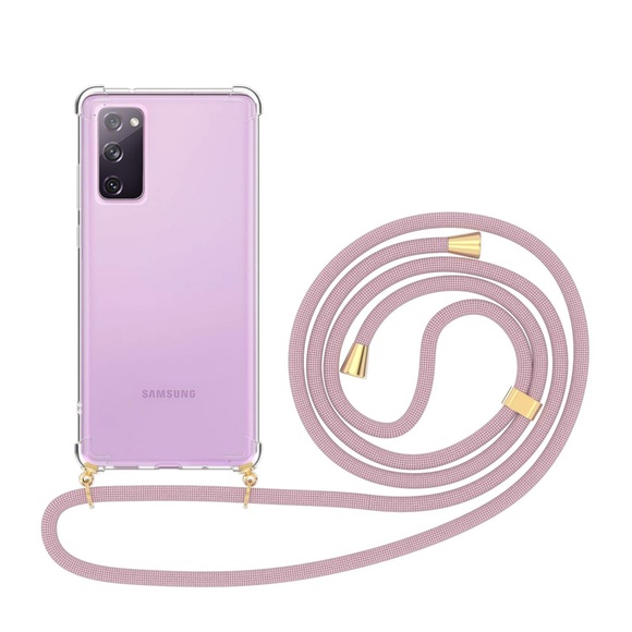 Apfelkiste © - Samsung Galaxy S20 FE / S20 FE 5G Necklace Gummi Hülle Air Cushion Fallschutz + Handykette (150cm) - Roségold / Gold