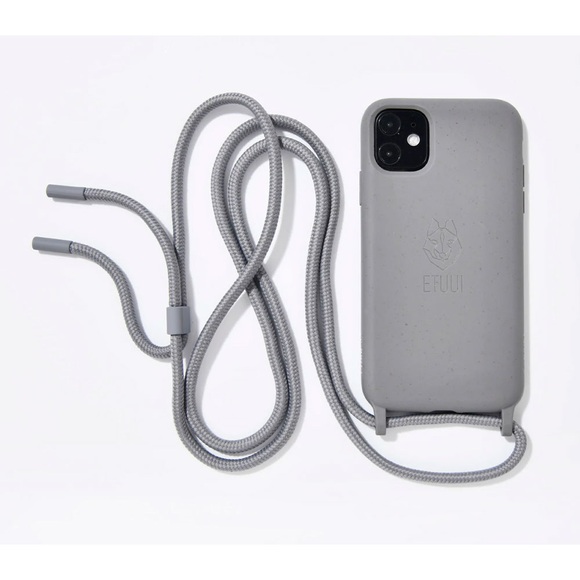 ETUUI - iPhone 11 / iPhone Xr BioCase Necklace Hülle Biologisch Abbaubar + Handykette (mountain-11) - Grau