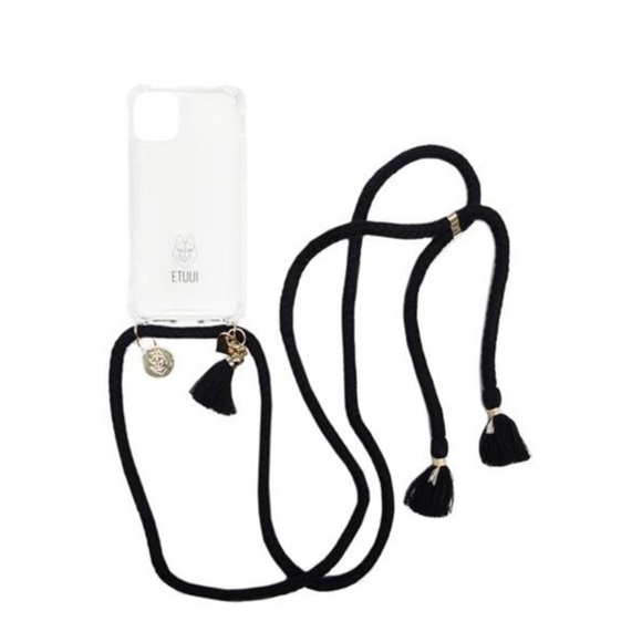 ETUUI - iPhone 13 Mini Necklace Hybrid TPU Hülle Air Cushion Fallschutz + Handykette - Schwarz