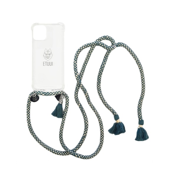 ETUUI - iPhone 13 Mini Necklace Hybrid TPU Hülle Air Cushion Fallschutz + Handykette - Petrol