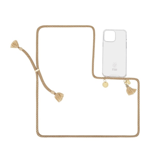 ETUUI - iPhone SE (2022/2020) / 8 / 7 / 6S / 6 Necklace Hybrid TPU Hülle Air Cushion Fallschutz + Handykette (CappuGold-78-SE) - Braun