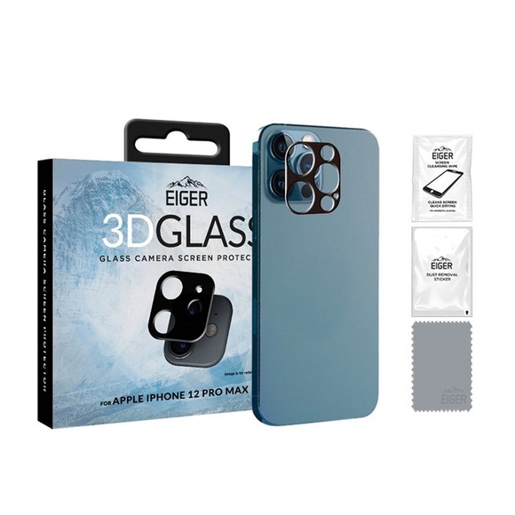 Eiger - iPhone 12 Pro Max Explosionsgeschützte Kamera Fiberglas Schutzfolie 0.2 mm (EGSP00686) - Schwarz
