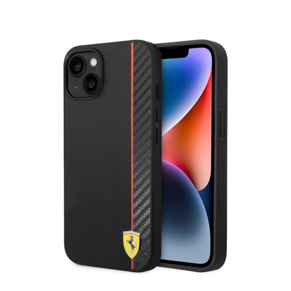 Ferrari - iPhone 14 Plus Hardcase Hülle On Track Carbon Stripe (FEHCP14MAXBK) - Schwarz
