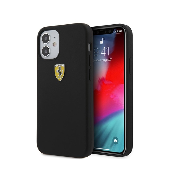 Ferrari - iPhone 12 Mini Silikon Hardcase Hülle Shield On Track (FESSIHCP12SBK) - Schwarz