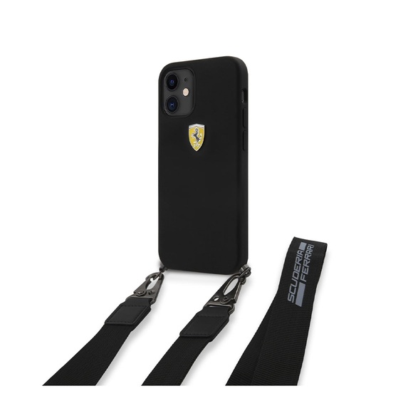 Ferrari - iPhone 12 Mini Necklace Silikon Hardcase Hülle Shield On Track (FESTRAHCP12SBK) - Schwarz