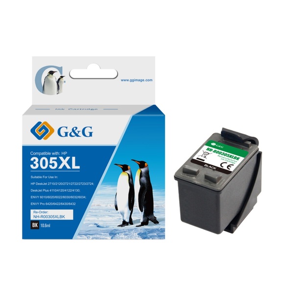 G&G - Ersetzt HP 305XL BK Druckerpatrone Printer Tintenpatrone (650 Seiten / 10.6ml) - Schwarz